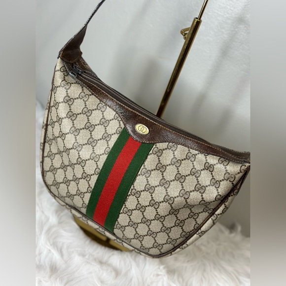 Vintage Gucci | Sherry Web Crescent Half Moon Shoulder Bag - Picture 2 of 16